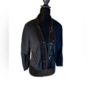 Allison Brittney Black Sequin Cropped Cardigan Open Front Sweater Ladies 1X‎